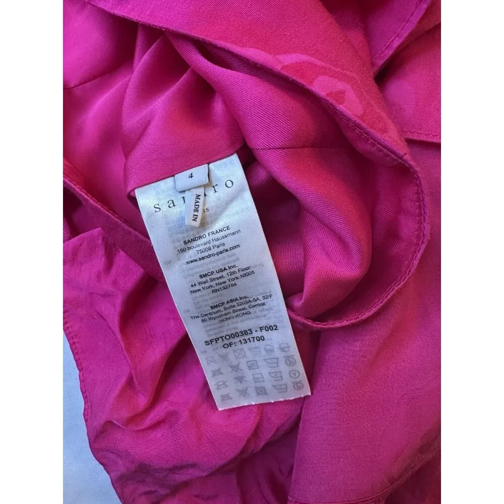 Sandro Hally Jacquard Ruffled Crop Top Pink Cold Shoulders Size 4 Small - Picture 5 of 7